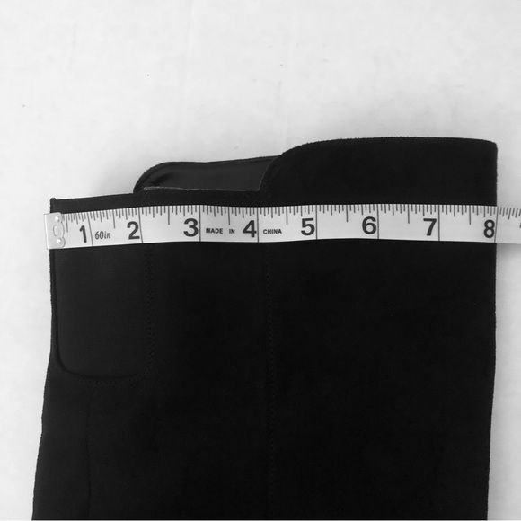 XOXO THAMES Low Block Heel OTK Black Faux Suede Boots Buckle Accent Zipper 8.5M - Picture 15 of 16